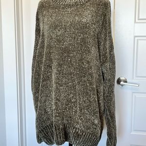 High neck olive green chenille sweater - Large